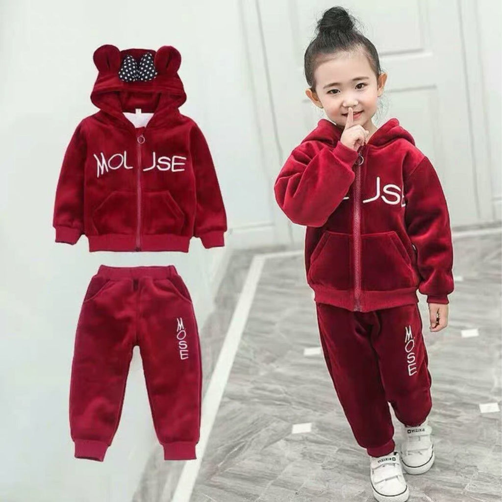 Girls Autumn And Winter Outfits Gold Velvet Thickening - Wine Red / 80