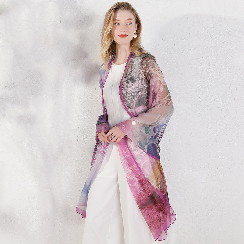 Versatile Scarf Long Sun Protection Shawl - Pink purple