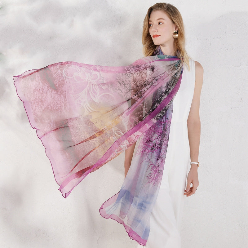 Versatile Scarf Long Sun Protection Shawl - Pink purple