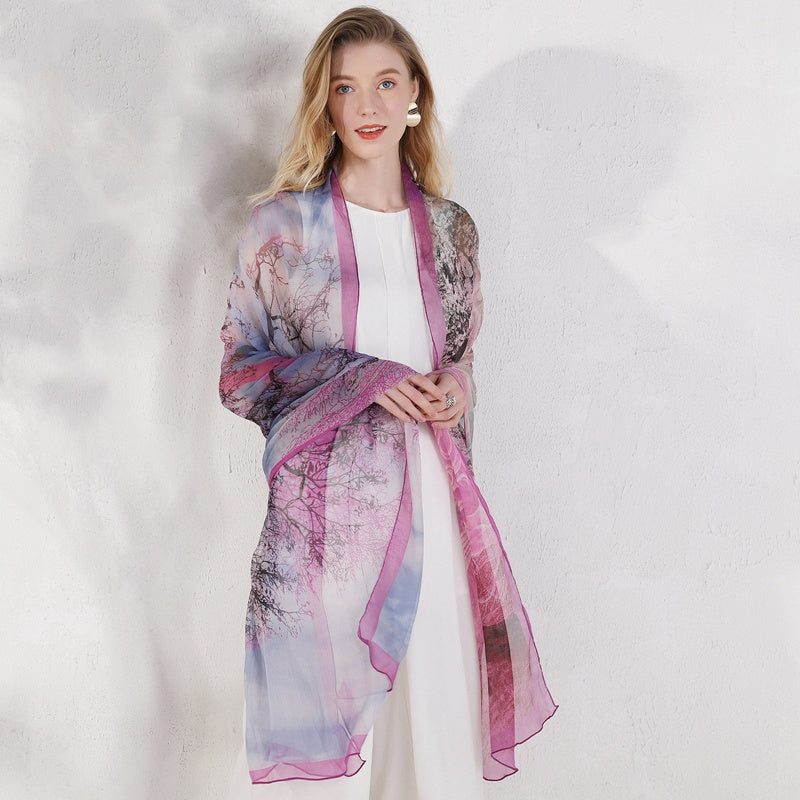 Versatile Scarf Long Sun Protection Shawl - Pink purple