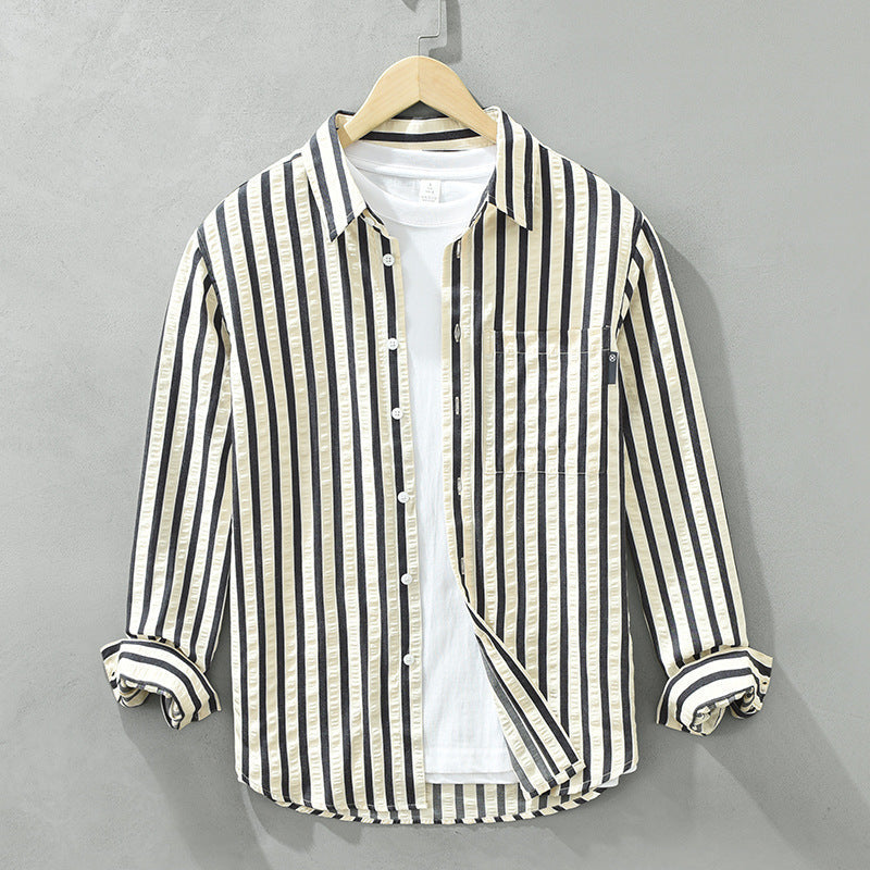 Vertical Striped Long-sleeved Shirt Loose - Blue / M
