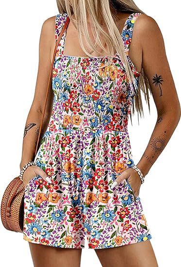 Flower Print Shorts Jumpsuit Summer Fashion Sleeveless Beach Bodysuit - S / Multiple Colors