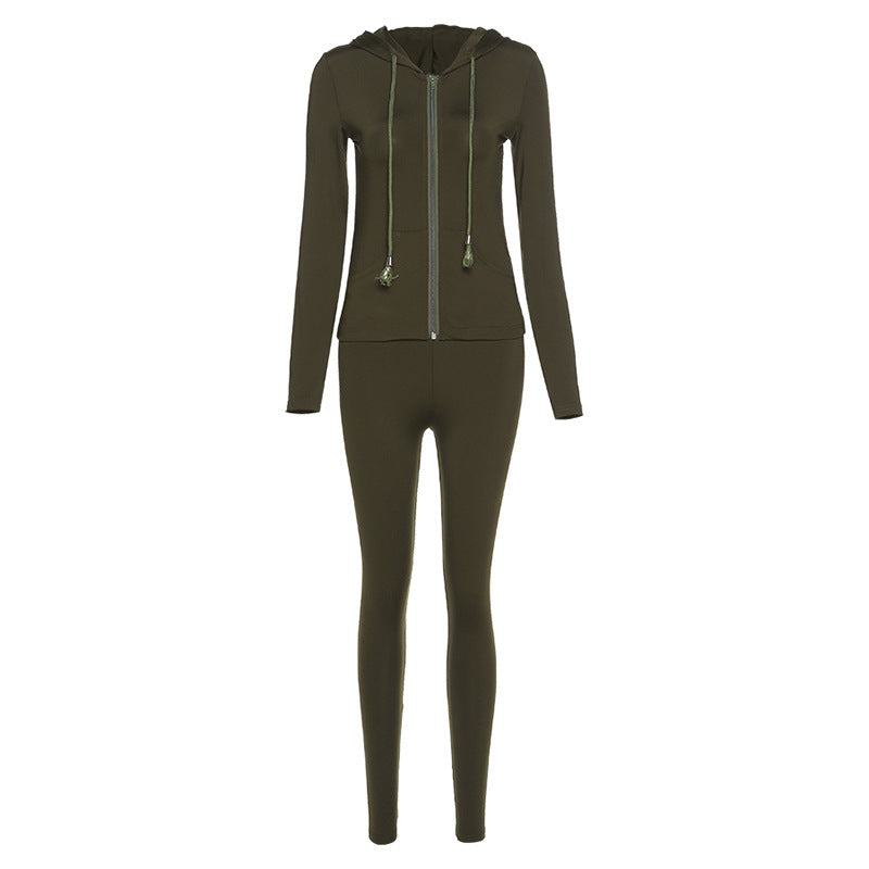 Factory Direct Sales Sports Suit New Women’s Multi-color Hooded Slim Fit Casual Suit - Army Green / L