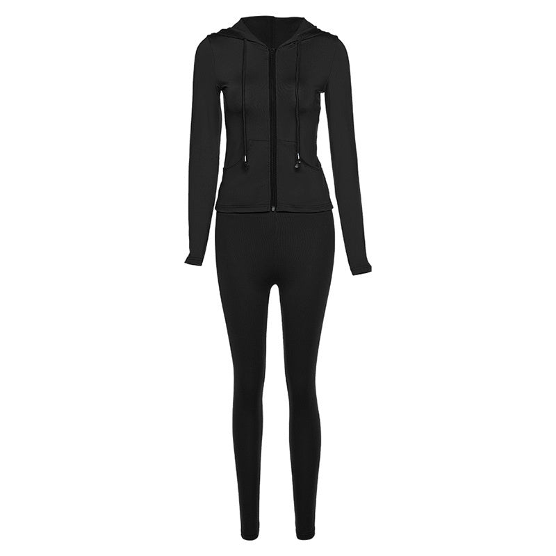 Factory Direct Sales Sports Suit New Women’s Multi-color Hooded Slim Fit Casual Suit - Black / L