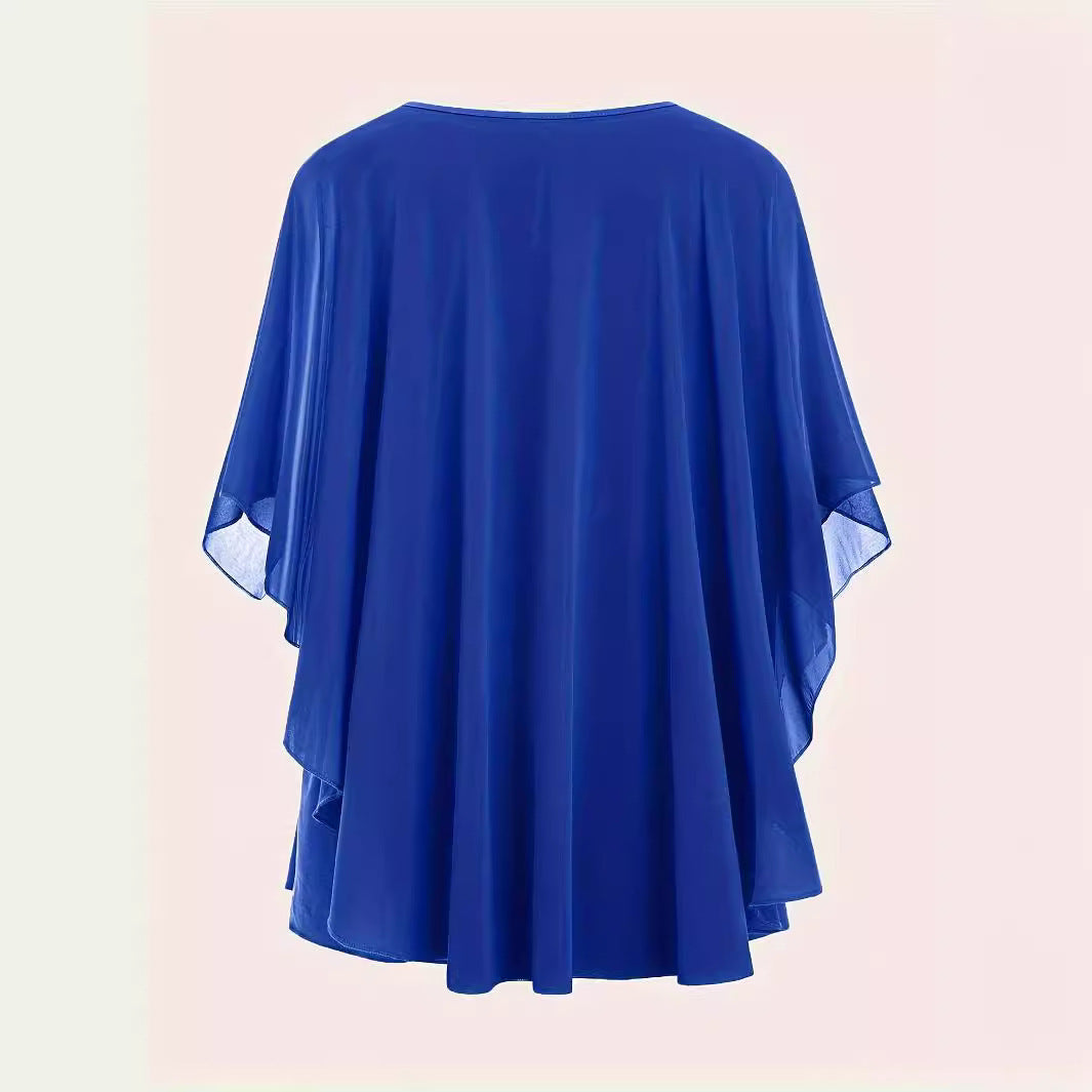 European And American Plus Size Women’s Clothes New Belly-covering Slimming Loose Solid Color Short Sleeve