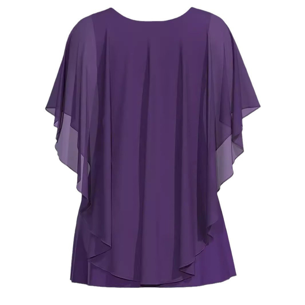 European And American Plus Size Women’s Clothes New Belly-covering Slimming Loose Solid Color Short Sleeve