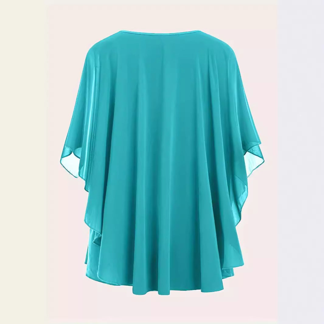European And American Plus Size Women’s Clothes New Belly-covering Slimming Loose Solid Color Short Sleeve