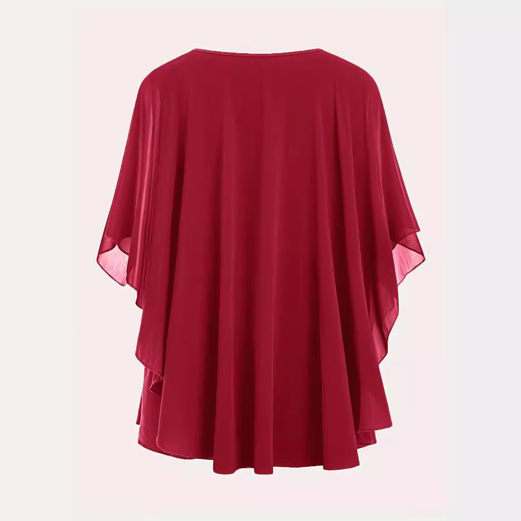 European And American Plus Size Women’s Clothes New Belly-covering Slimming Loose Solid Color Short Sleeve