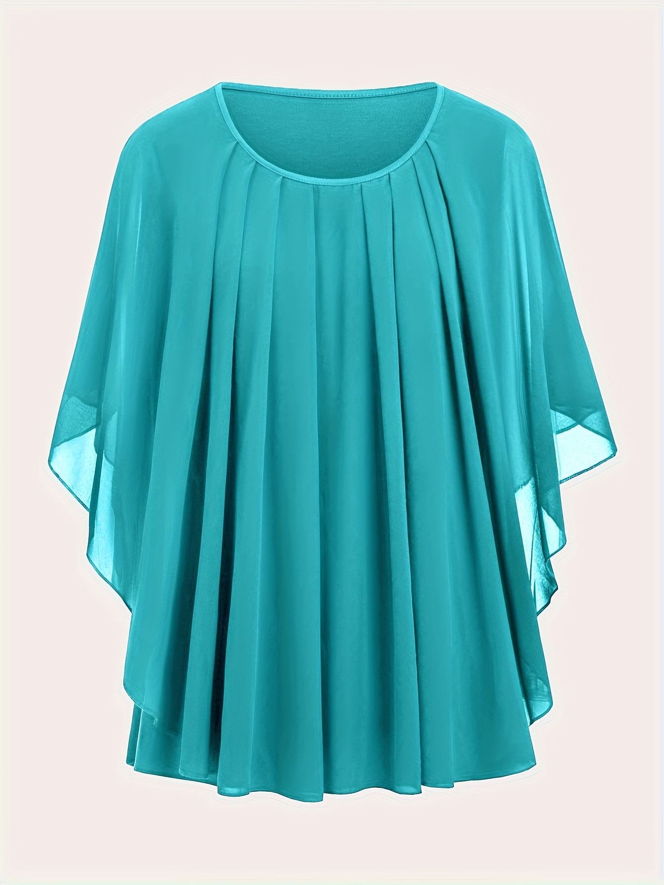 European And American Plus Size Women’s Clothes New Belly-covering Slimming Loose Solid Color Short Sleeve - Peacock