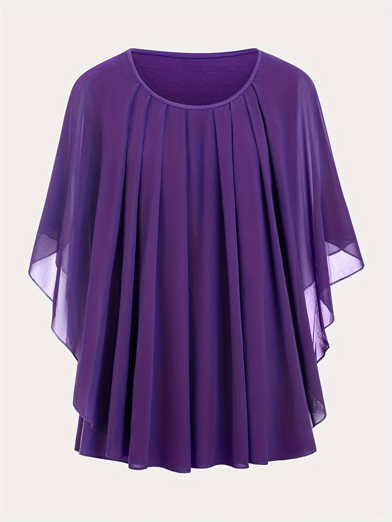 European And American Plus Size Women’s Clothes New Belly-covering Slimming Loose Solid Color Short Sleeve - Purple / XL