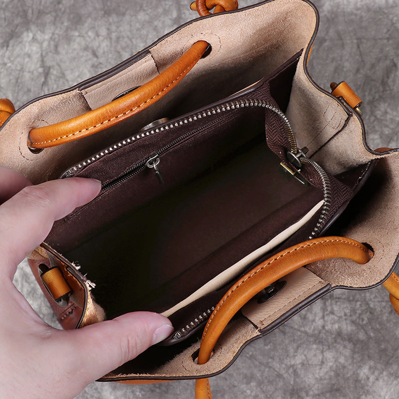 Vintage Cowhide Bucket Bag Zipper Pocket Luxury Find