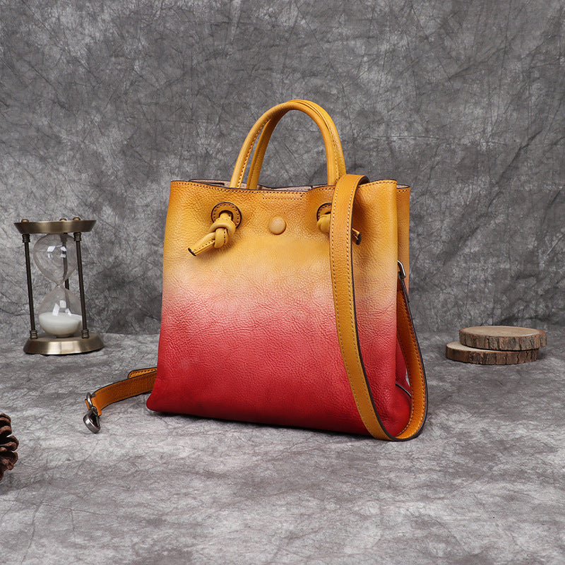 Vintage Cowhide Bucket Bag Zipper Pocket Luxury Find - Red