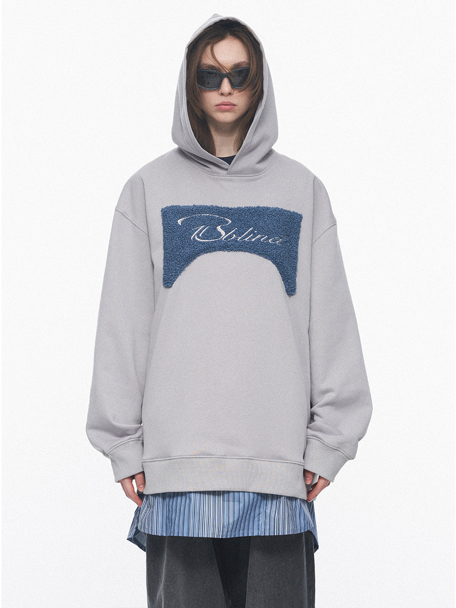Sherpa Embroidered Loose Vintage Oversized Hooded Sweatshirt - Grey / XS