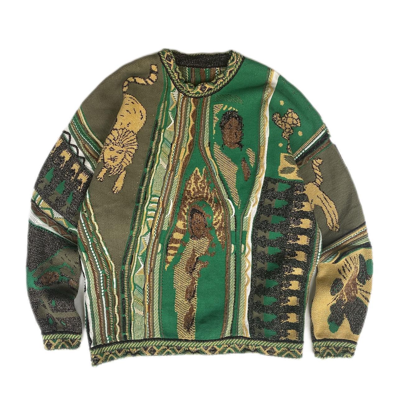 Vintage Ethnic Style Knitted Crewneck Pullover Sweater - Green / S