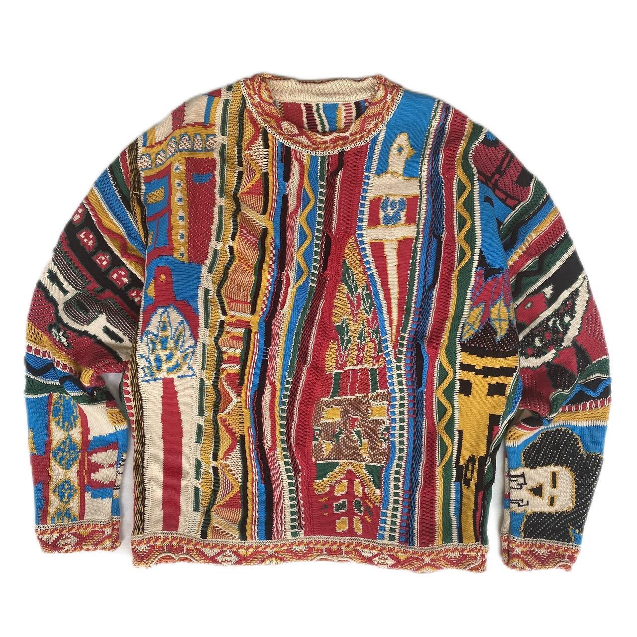 Vintage Ethnic Style Knitted Crewneck Pullover Sweater - Red / S