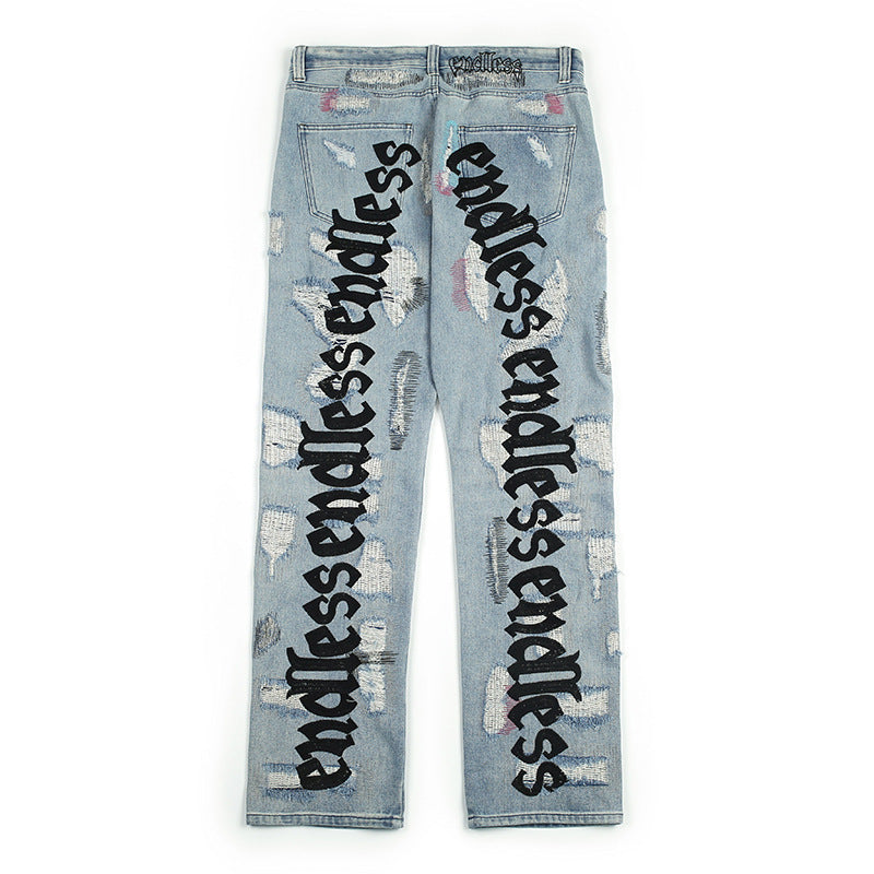 Embroidered ripped vintage jeans trousers - Black / L