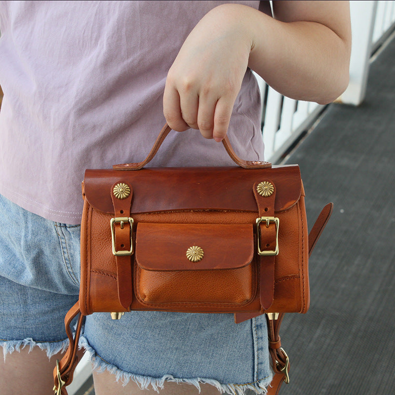 Vintage Khaki Leather Messenger Bag Head Layer Cow Leather - Yellow