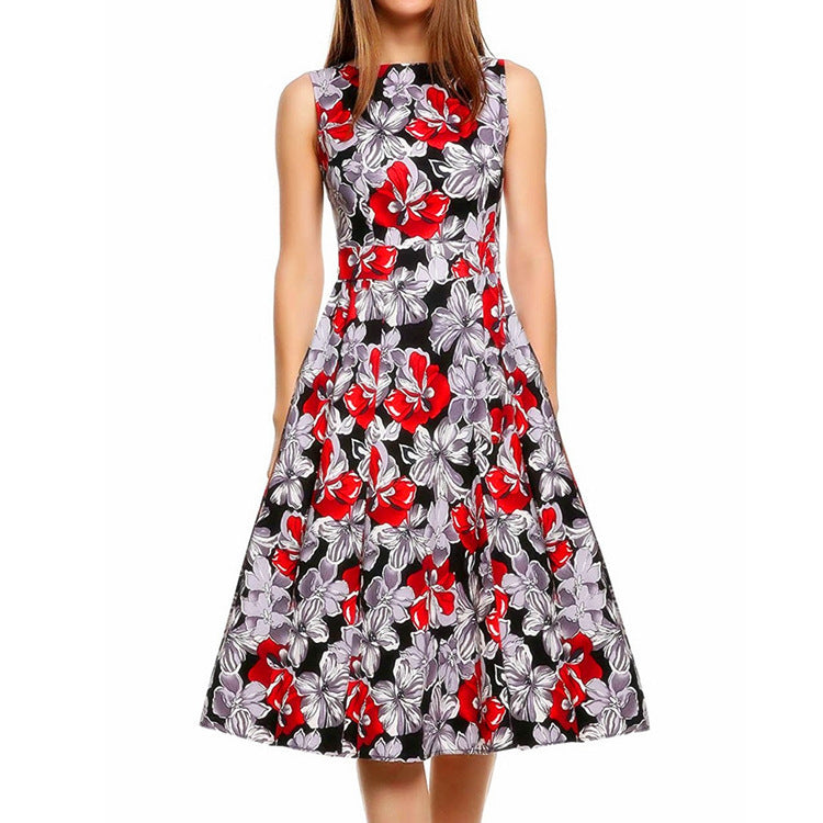 Vintage print dress - Lily red / M