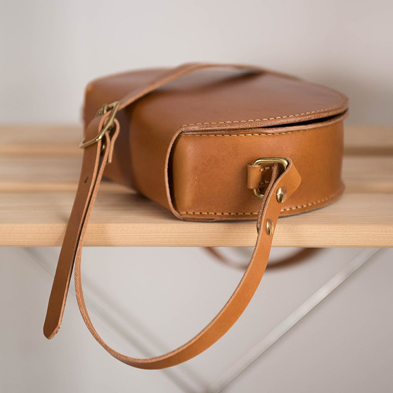Vintage Vegetable Tanned Leather Round Box Treasure