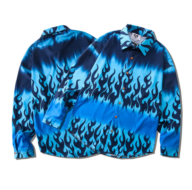 Tie Dye Flame 3D Print Long Sleeve Shirt