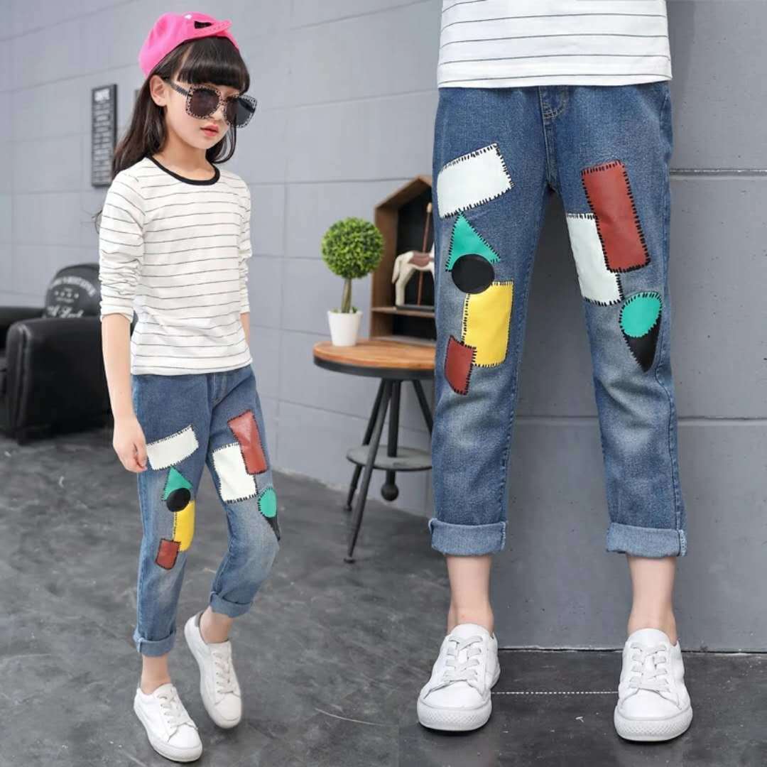 Spring And Autumn Girls Jeans Pants Girls Loose Jeans Pants - A / 110cm