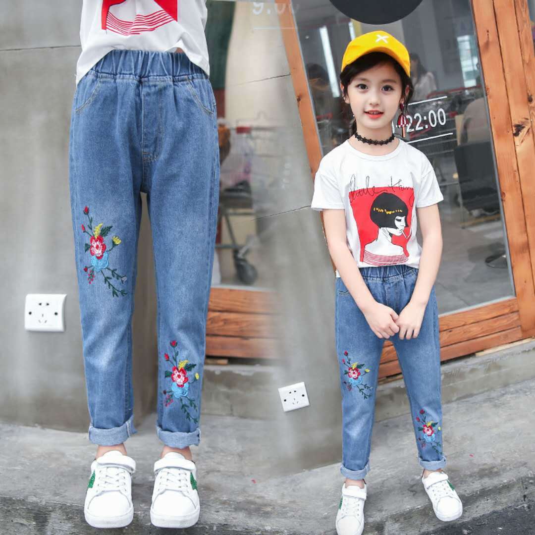 Spring And Autumn Girls Jeans Pants Girls Loose Jeans Pants - C / 110cm