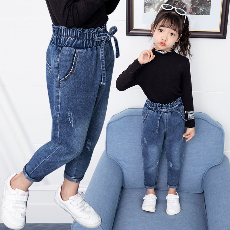 Spring And Autumn Girls Jeans Pants Girls Loose Jeans Pants - D / 110cm