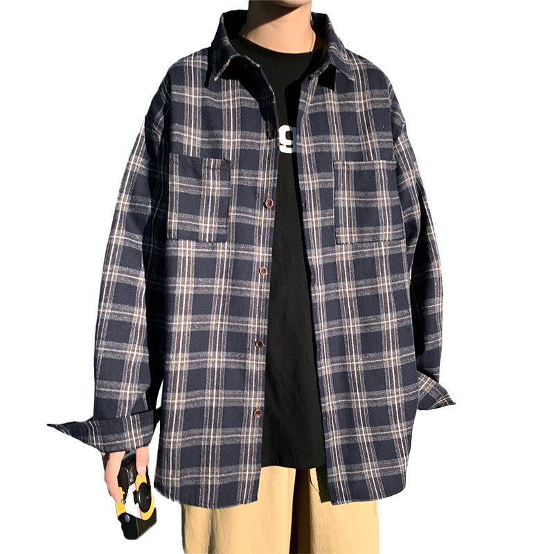 Brushed Striped Plaid Shirt Male High-end Sense Of Shameless Handsome