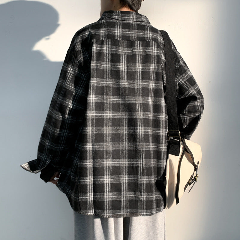 Brushed Striped Plaid Shirt Male High-end Sense Of Shameless Handsome