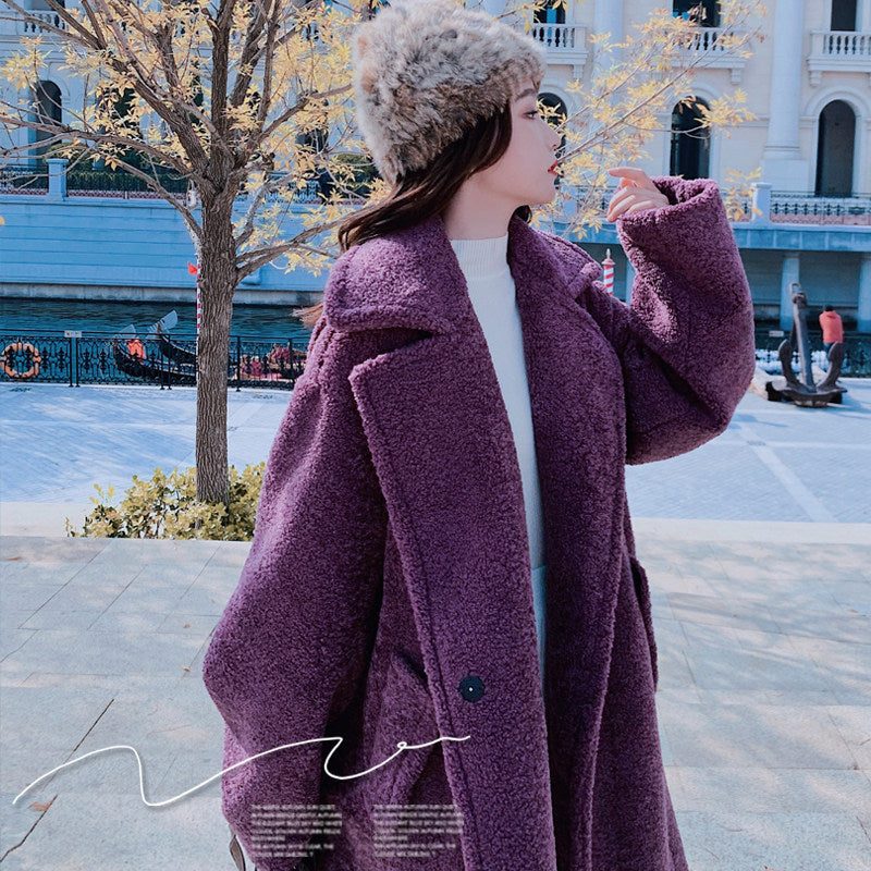 Women’s Teddy Suit Padded Lamb Wool Coat - Purple / S