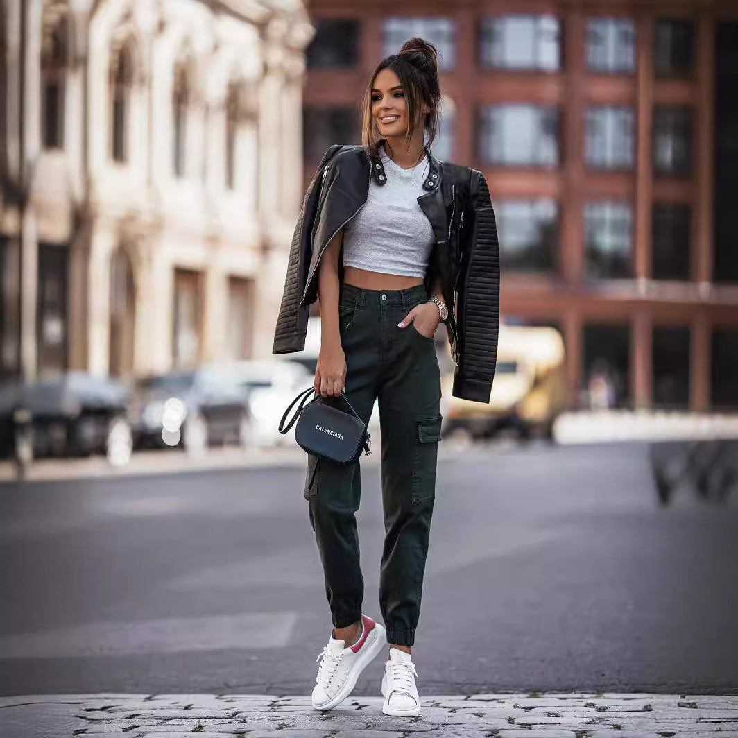 Women’s Slim-fit Casual Black Leather Jacket