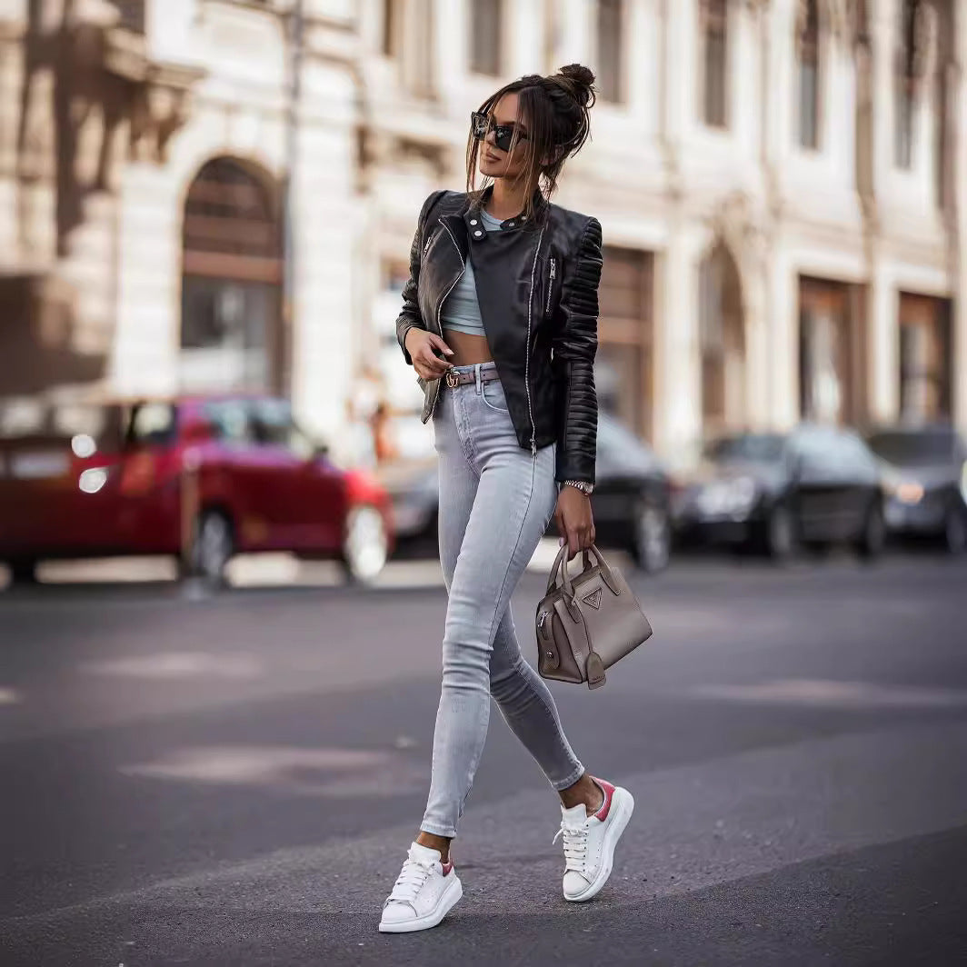Women’s Slim-fit Casual Black Leather Jacket