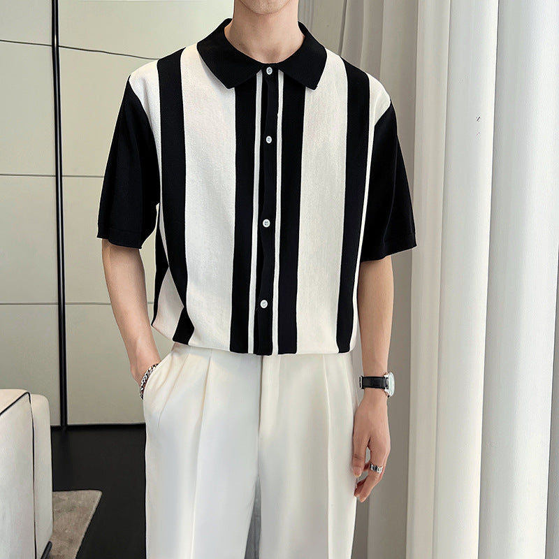 Men’s Striped Color Blocking POLO Sweater