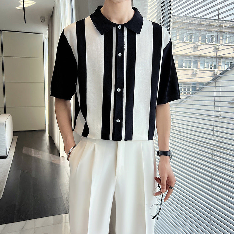 Men’s Striped Color Blocking POLO Sweater