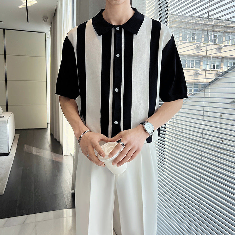 Men’s Striped Color Blocking POLO Sweater