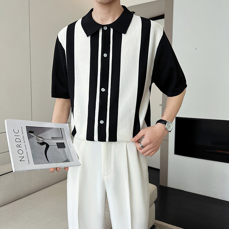 Men’s Striped Color Blocking POLO Sweater