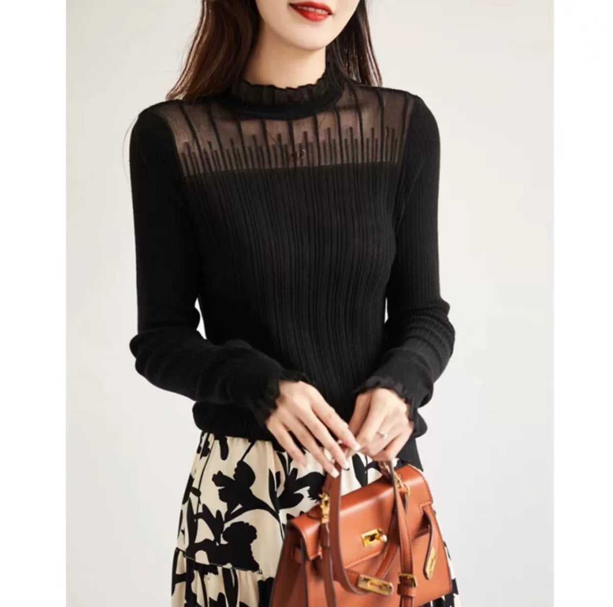 French Chic Small Top Lace Bottoming Shirt For Women - Black / M