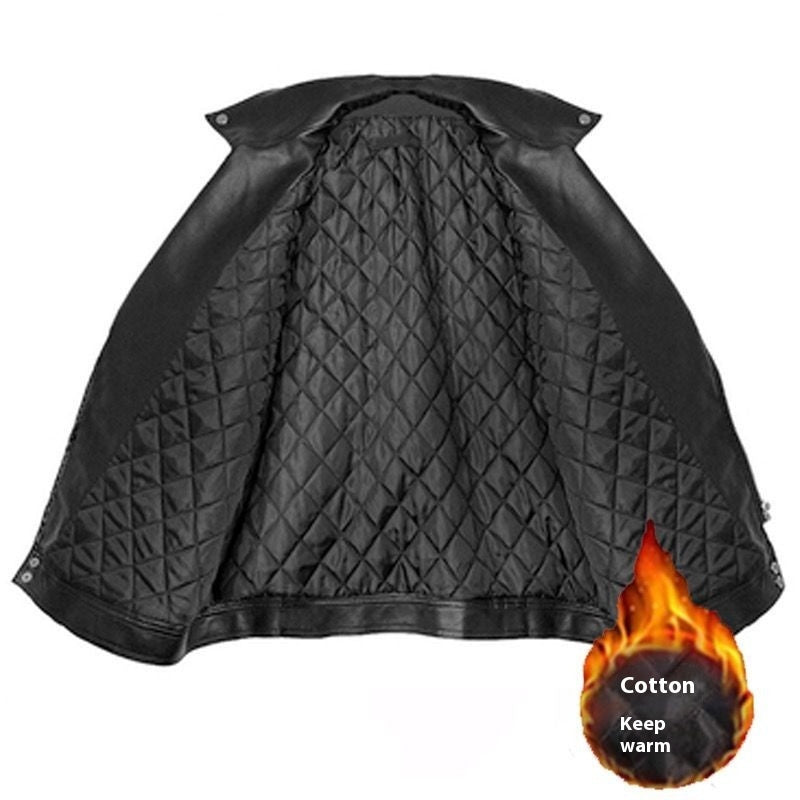 Casual Loose Small Plus Size Black Leather Coat - Black Cotton / S