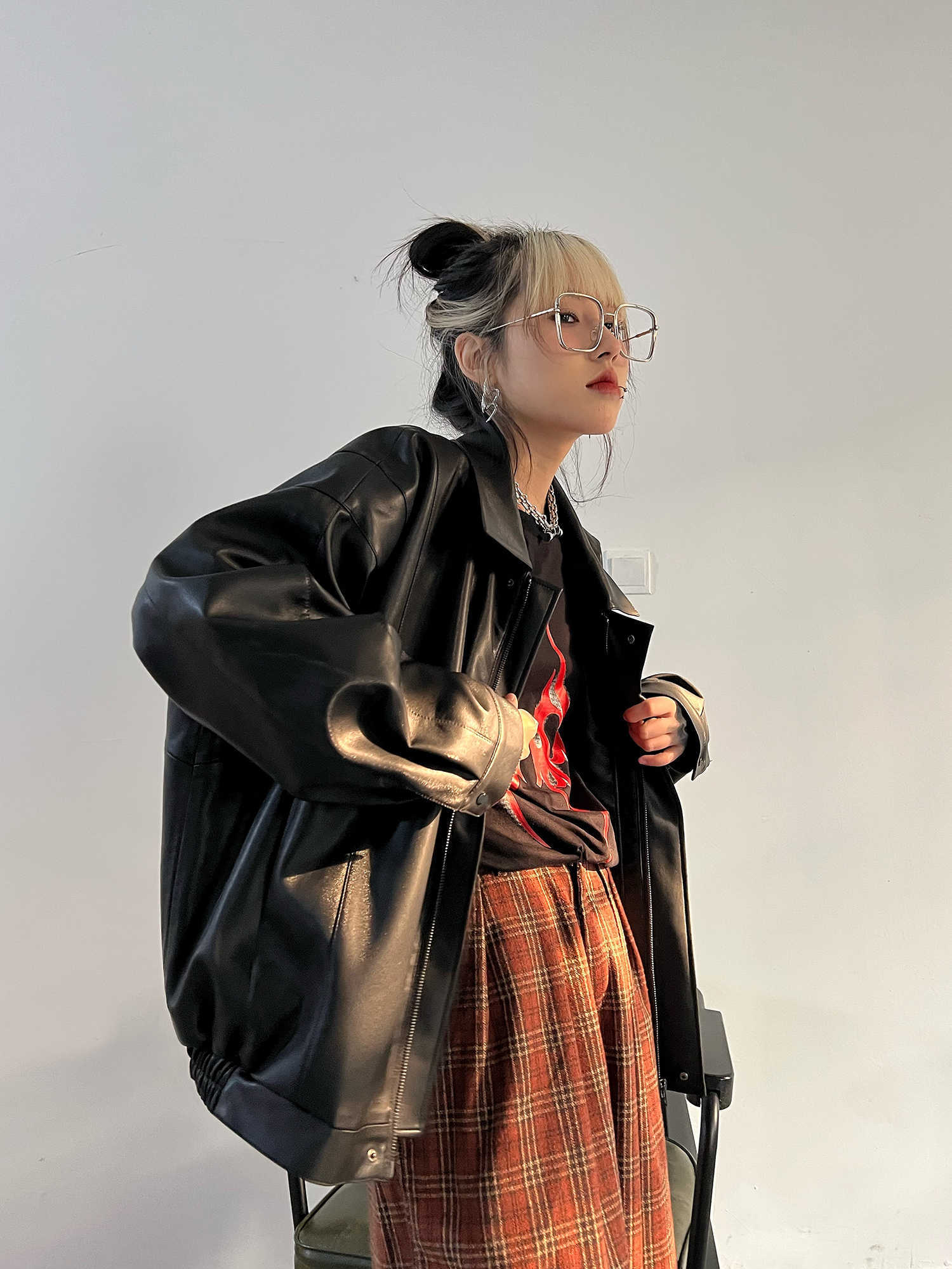 Women’s Loose Pu Leather Short Retro Coat