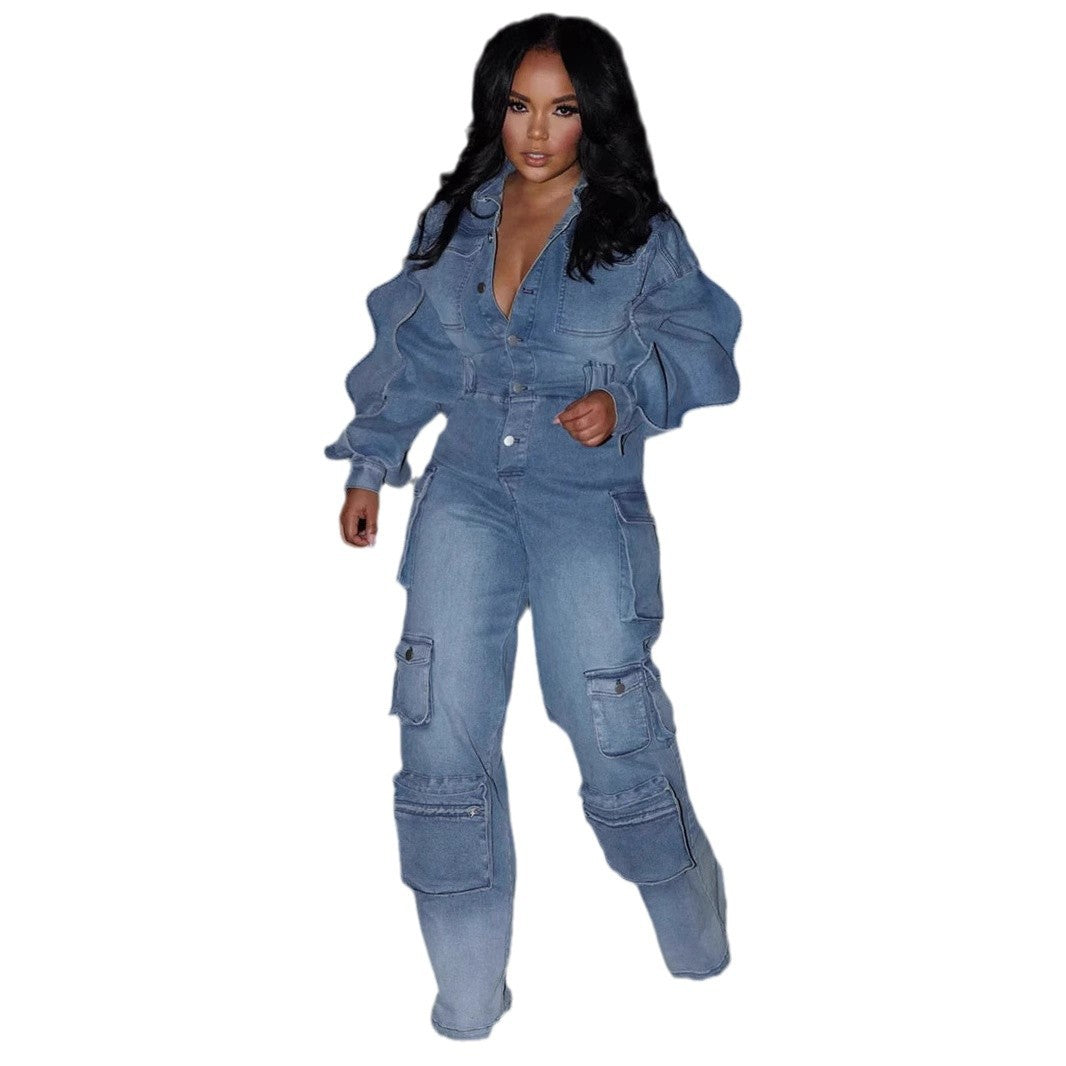 European And American Women’s Suit Draping Effect Straight-leg Pants Jumpsuit