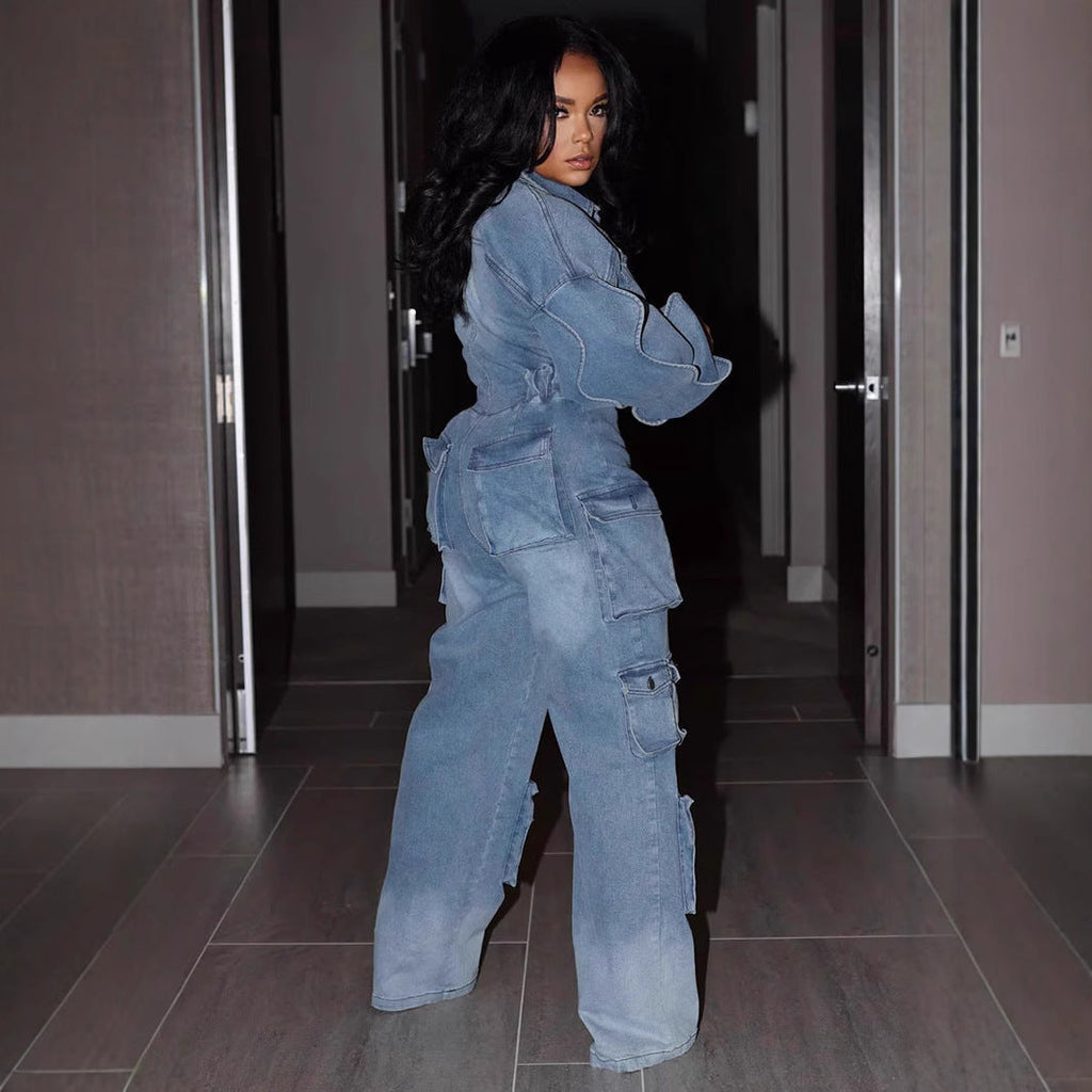 European And American Women’s Suit Draping Effect Straight-leg Pants Jumpsuit