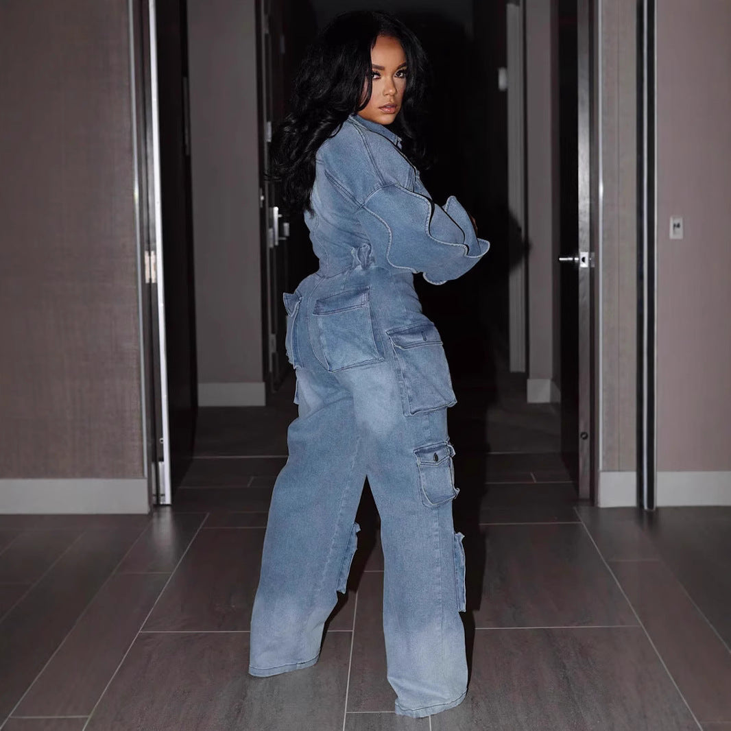 European And American Women’s Suit Draping Effect Straight-leg Pants Jumpsuit