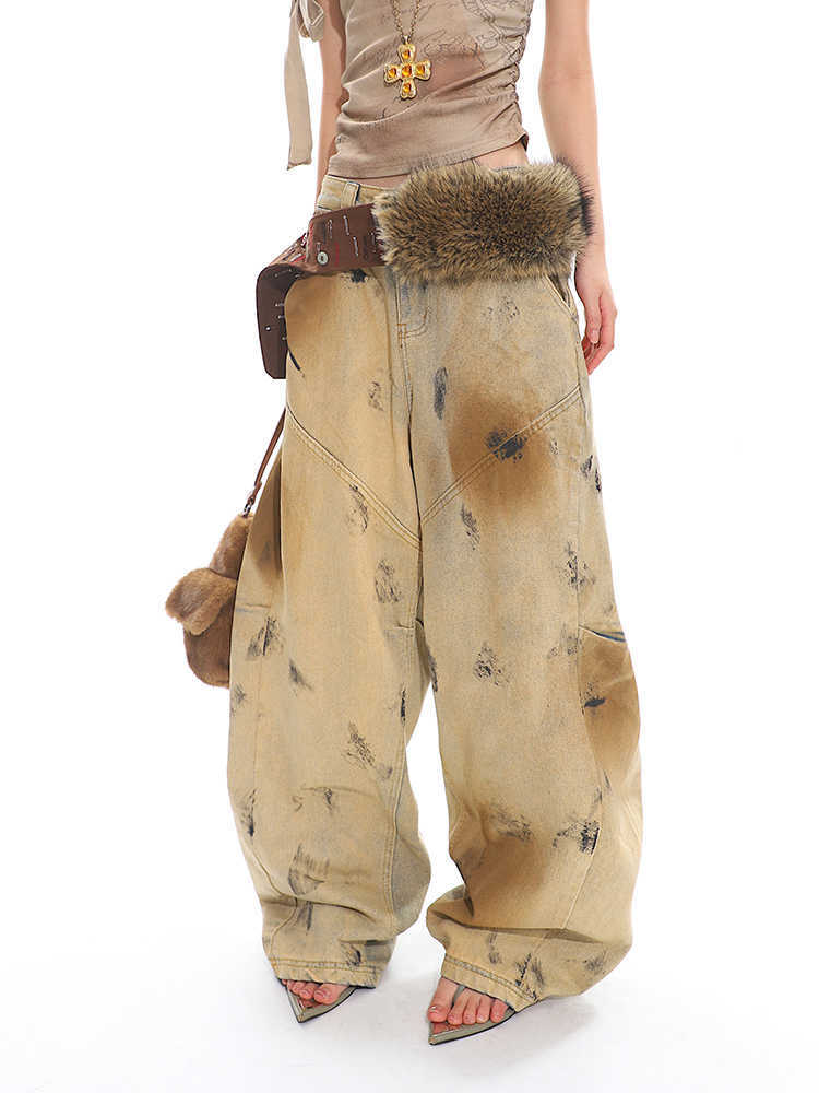 Washed Old Blooming Retro Machete Profile Loose Jeans - Picture Color / M