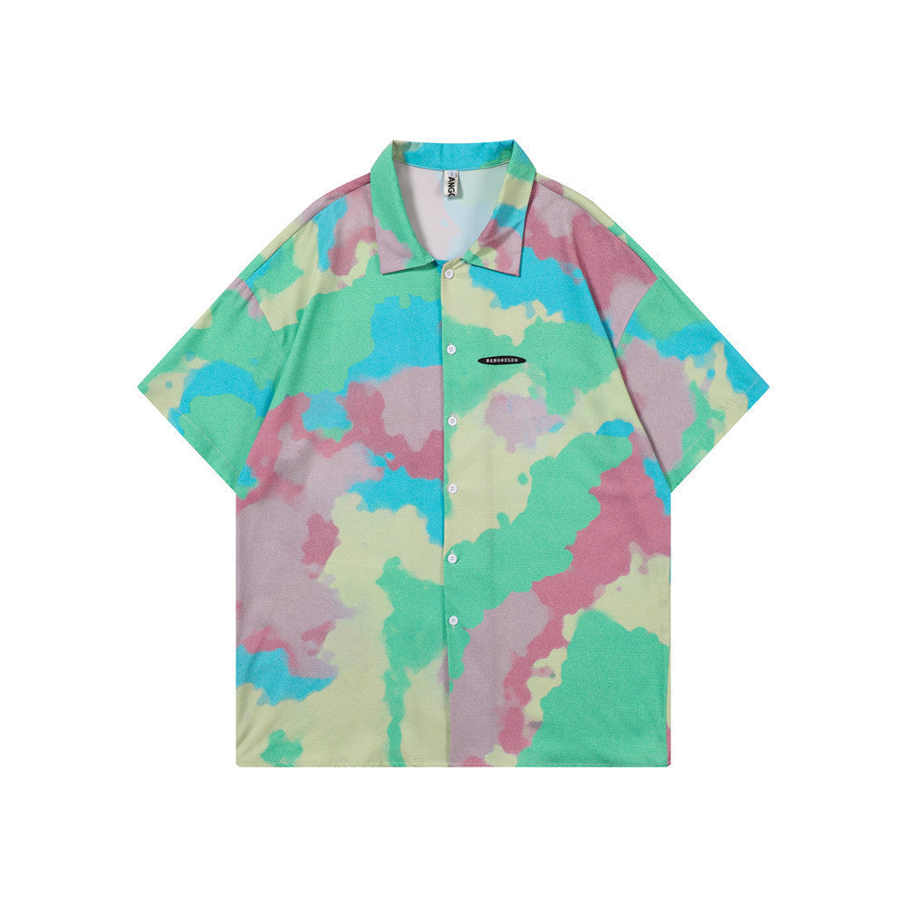 Tie-dye Short-sleeved Shirt Men’s Trendy Brand - Green / M