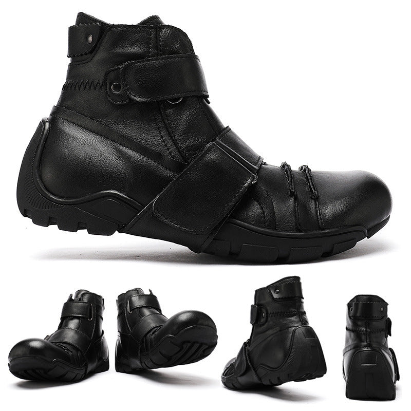 Black leather ankle boot with velcro straps from Western Cowboy Martin Boots Men’s collection