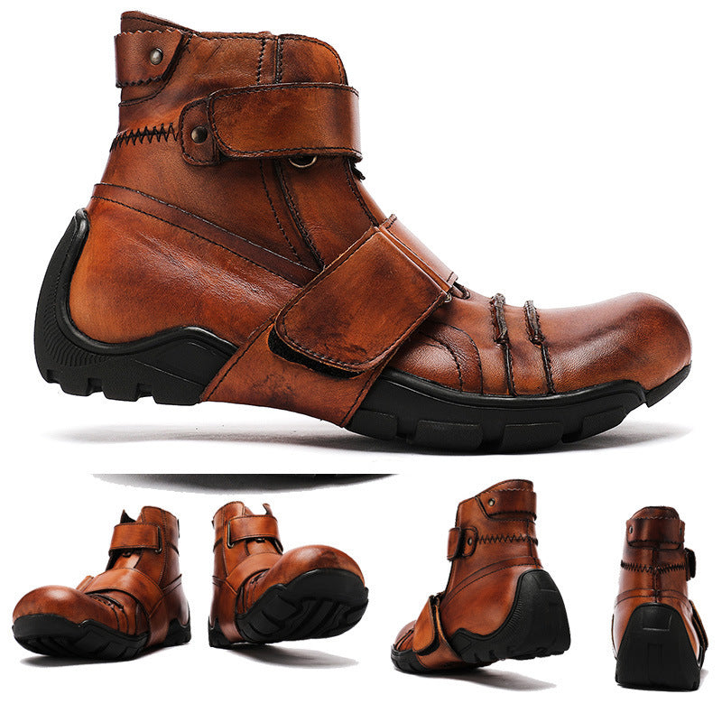 Brown leather ankle boot with black single sole from Western Cowboy Martin Boots featuring real velvet wool integrated