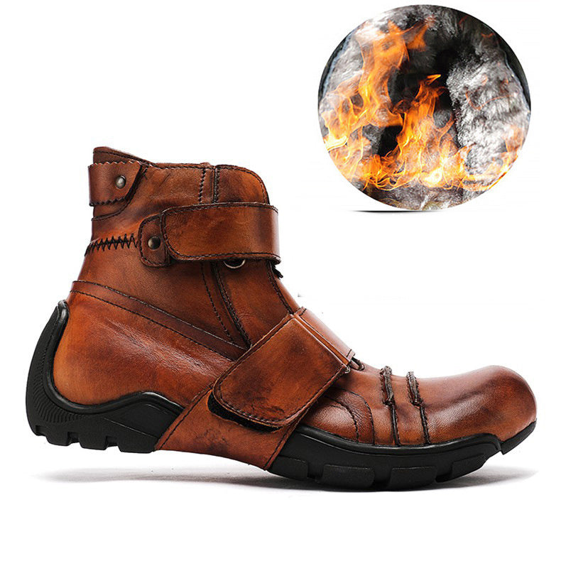 Brown leather ankle boot with black single sole from Western Cowboy Martin Boots Men’s Leather collection