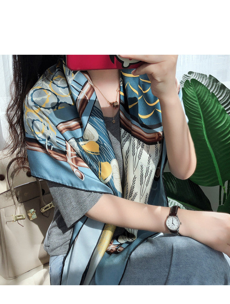 Western Style Stitching Silk Scarf All-match Satin Shawl Dual-use