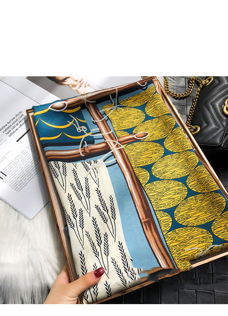 Western Style Stitching Silk Scarf All-match Satin Shawl Dual-use