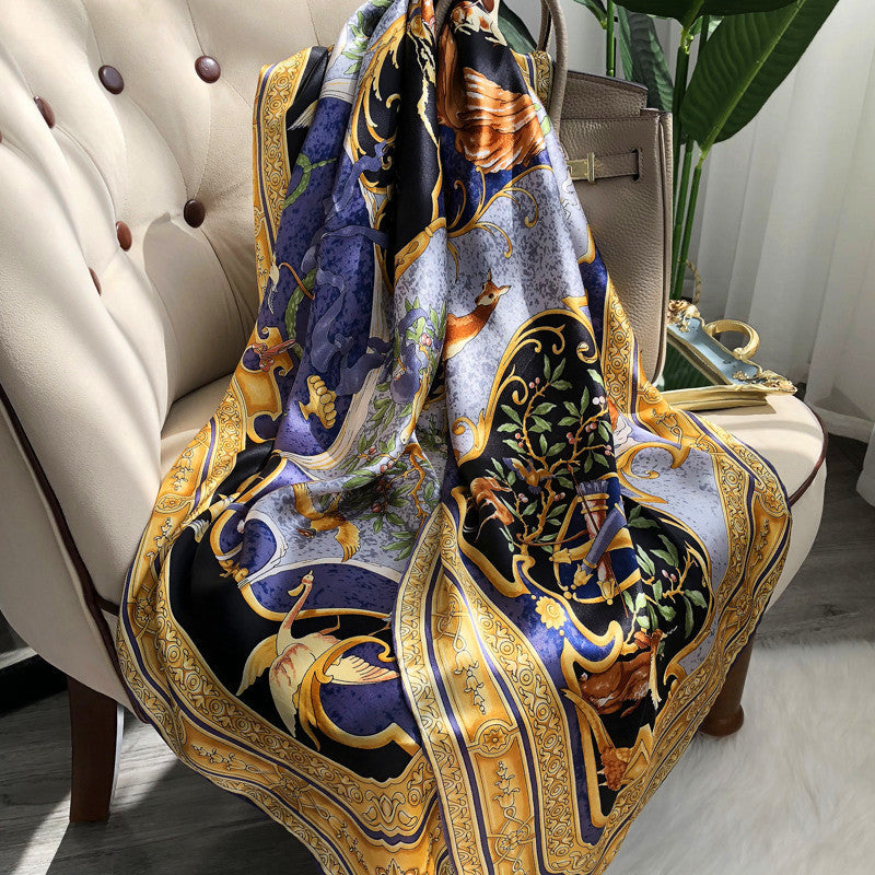 Western Style Stitching Silk Scarf All-match Satin Shawl Dual-use - Phnom Penh Goddess
